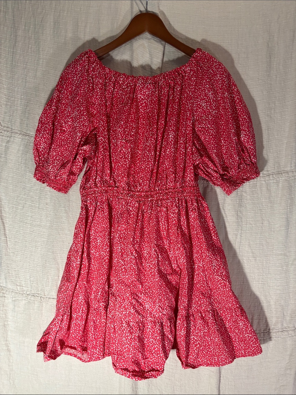 GAP Red Ditsy Floral Puff-Sleeve Mini Dress Size XL EUC 100% Cotton - Picture 5 of 5